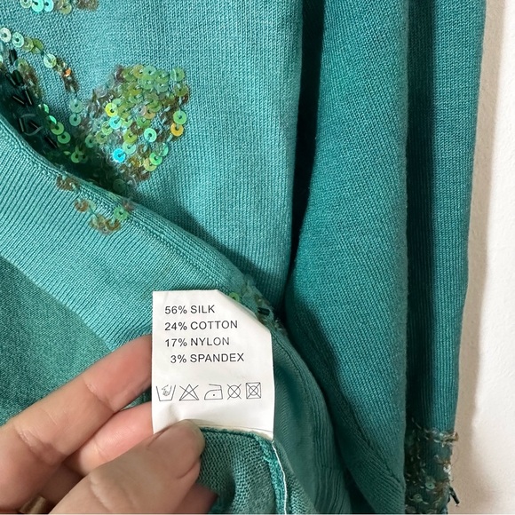 Twin-Set by Simona Barbieri Green Cropped Sequin Silk Blend Cardigan Size M - Picture 7 of 7